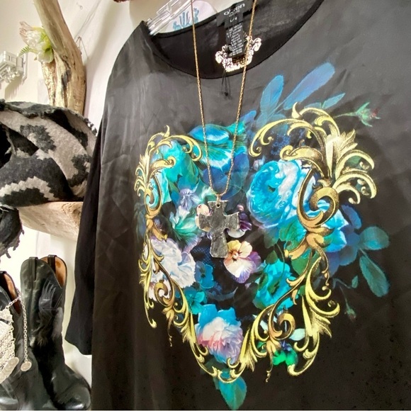 Enchanting Floral boho HEART southwestern tunic blouse flowy oversized style - Picture 7 of 8